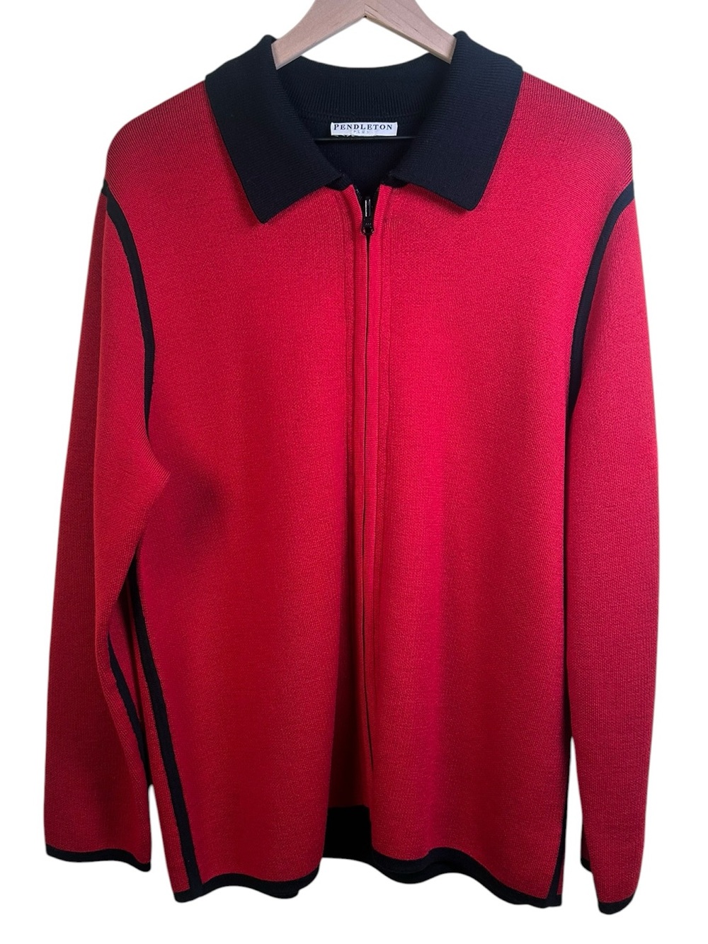 PENDLETON PLUS Merino Wool Full Zip Sweater Red Black Womens 1X Y2K